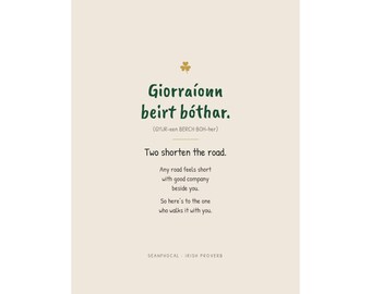 Impresión de Giorraíonn Beirt Bóthar, Dos acortan el camino, Arte de pared del proverbio irlandés