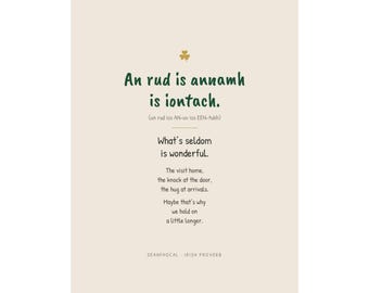 An Rud Is Annamh Is Iontach Print, Lo que rara vez es maravilloso, arte de pared del proverbio irlandés