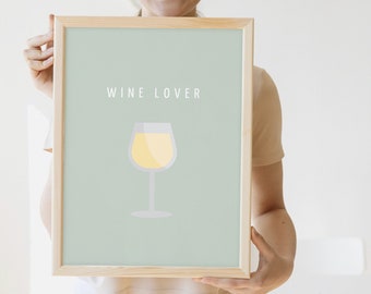 Poster: Wine Lover, Sage Green Premium Print