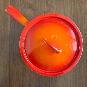 Vintage Descoware Belgium Flame Orange Enamel Cast Iron Sauce Pot with Lid