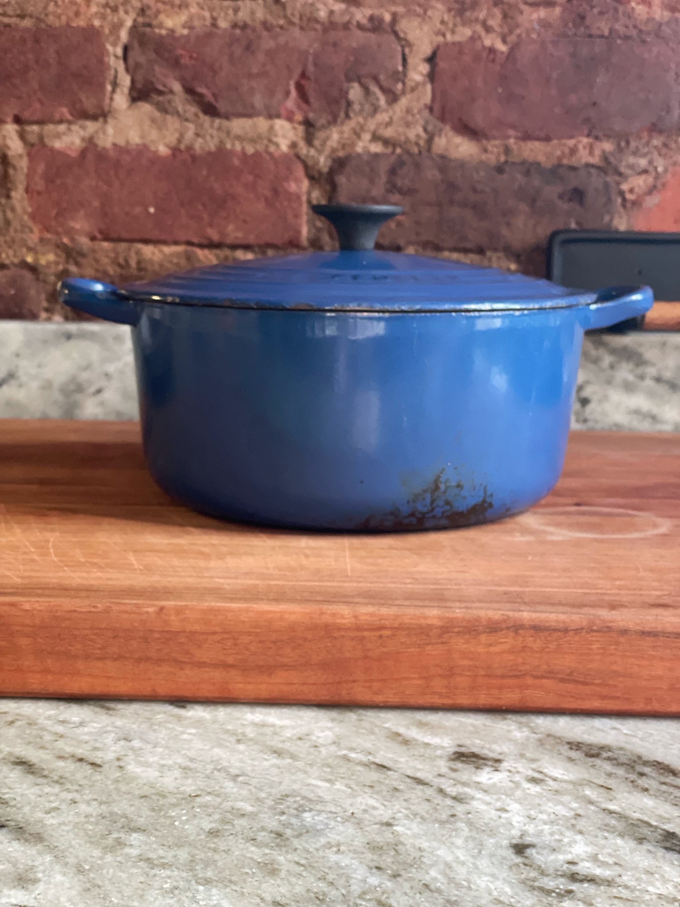 Vintage Le Creuset 22 Blue 3.5 Qt Dutch Oven Enameled Cast Iron Made in