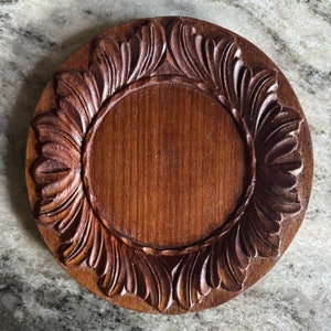 Vintage Wood Wall Hanging Round Plate Boho Hand Vintage Carved Artwork Wooden Artwork Bohemian Decor Wood Burning Folk Art