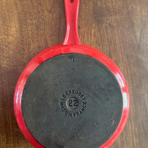 Vintage Le Creuset cast iron enamel saucepan  in Flame red made in France #22 1.5 quart