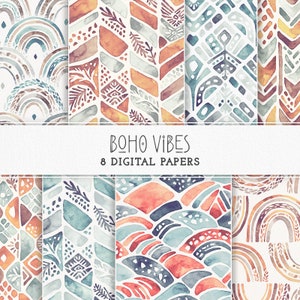 Boho Digital Papers | Seamless Patterns | Ethnic Watercolor Clipart | Instant Download