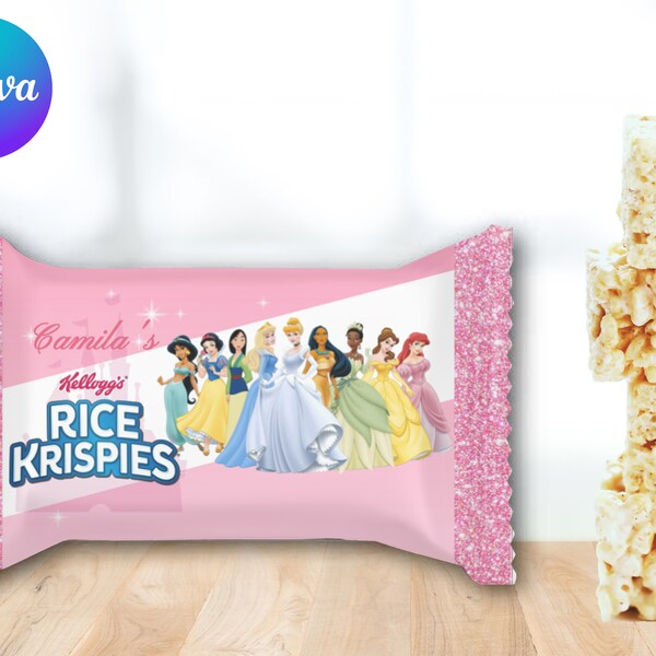 Princess Rice Krispie Treat, Disney Rice Krispie Treat .78 oz, Wrapper Template, Editable, Digital Download, Printable, Princess Birthday