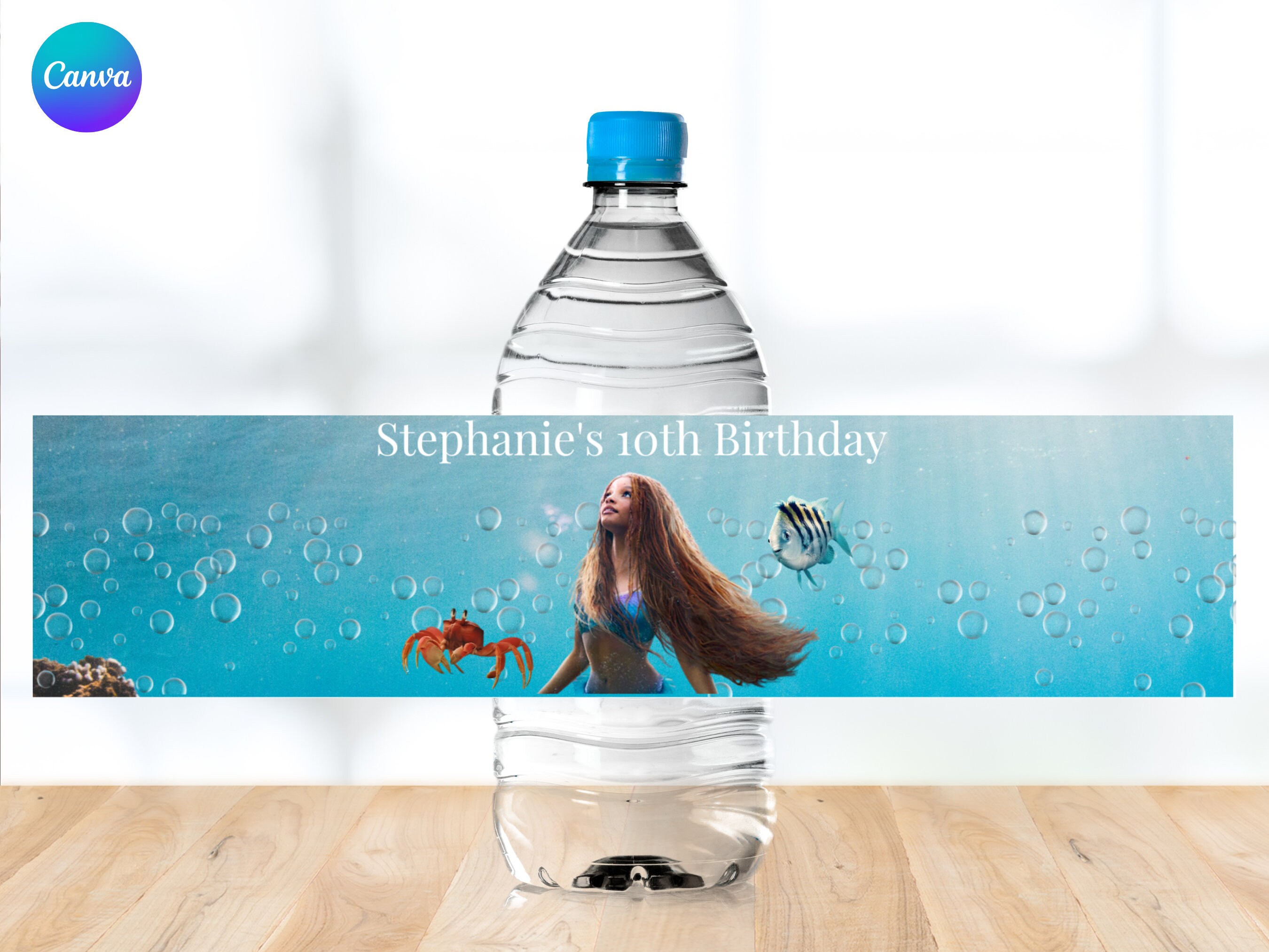 Editable Little Mermaid Ariel Water Bottle Labels, Printable Templates ...
