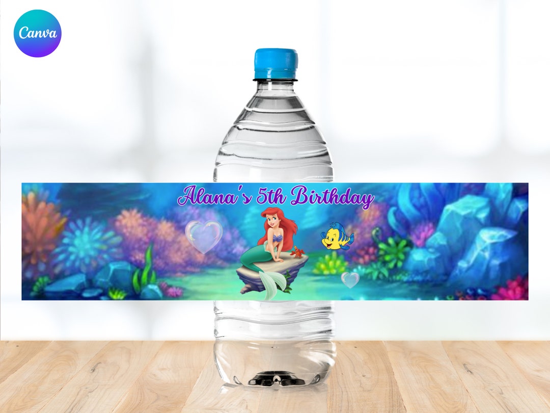 Editable Little Mermaid Ariel Water Bottle Labels, Printable Templates ...