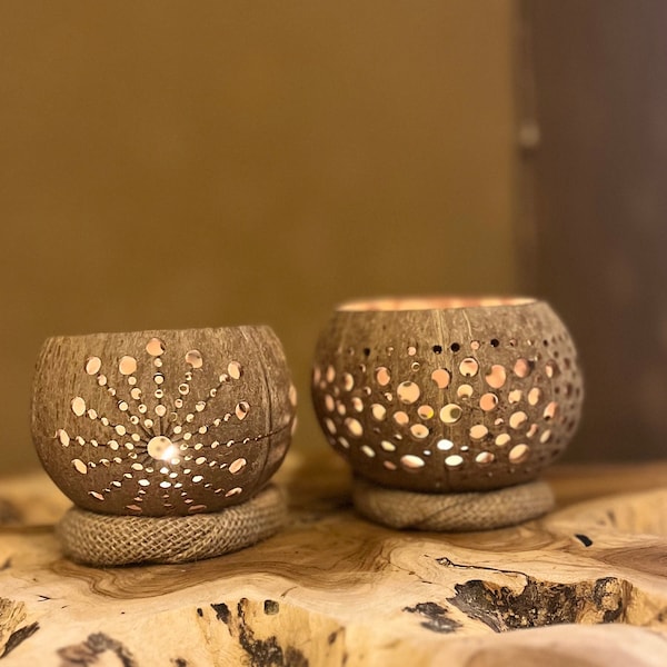 BUY 2 get 1 Free! Handmade Coconut Shell candle holders | Natural and Rustic Home Decor | Perfect Gift