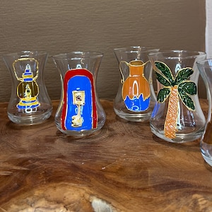 Hand-Painted Turkish Tea Set – Iraqi Art Glassware | Traditional Middle Eastern Tea Cups Set | Unique Gift for Tea Lovers