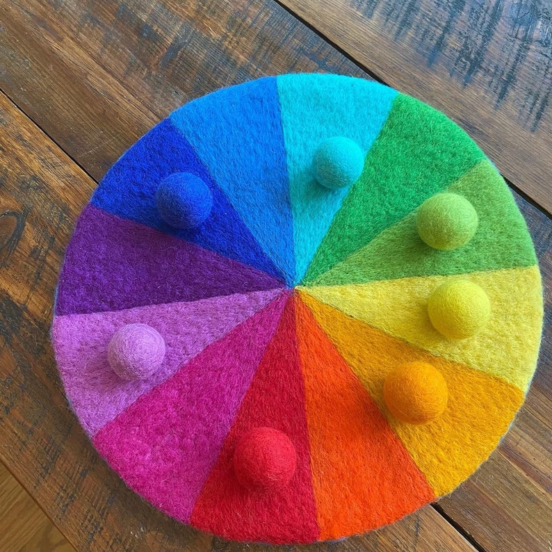 Rainbow Kids Play Mat Felted Color Wheel Homeschool Classroom Art for