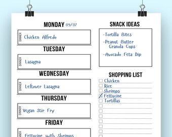 Meal Planner Printable, Weekly Meal Planner, A4 & US Letter, Digital Planner, Shopping List, 6 Pages, PDF