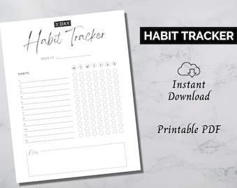 Habit Tracker Printable, Weekly Habit Tracker Template, A4 or US Letter, Instant Digital Download