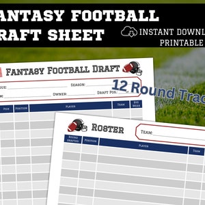 12 Round Fantasy Football Draft Kit, Football Draft Sheet zum Ausdrucken für deine Football Liga DIN A4 / US Letter