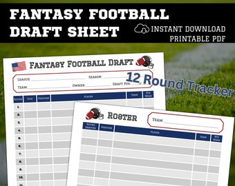 12 Round Fantasy Football Draft Kit, Football Draft Sheet zum Ausdrucken für deine Football Liga DIN A4 / US Letter