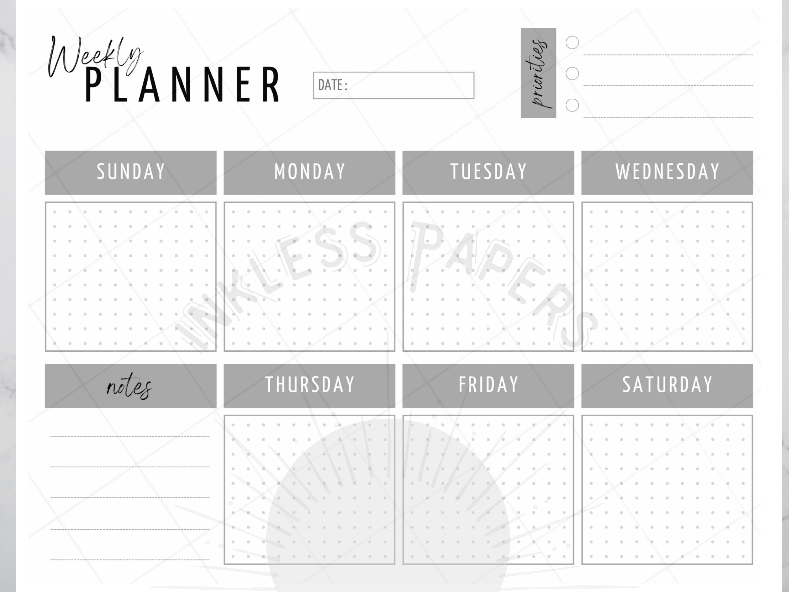 Weekly Planner Printable / Digital Planner Template, Monday or Sunday Start, A4 or US Letter ...