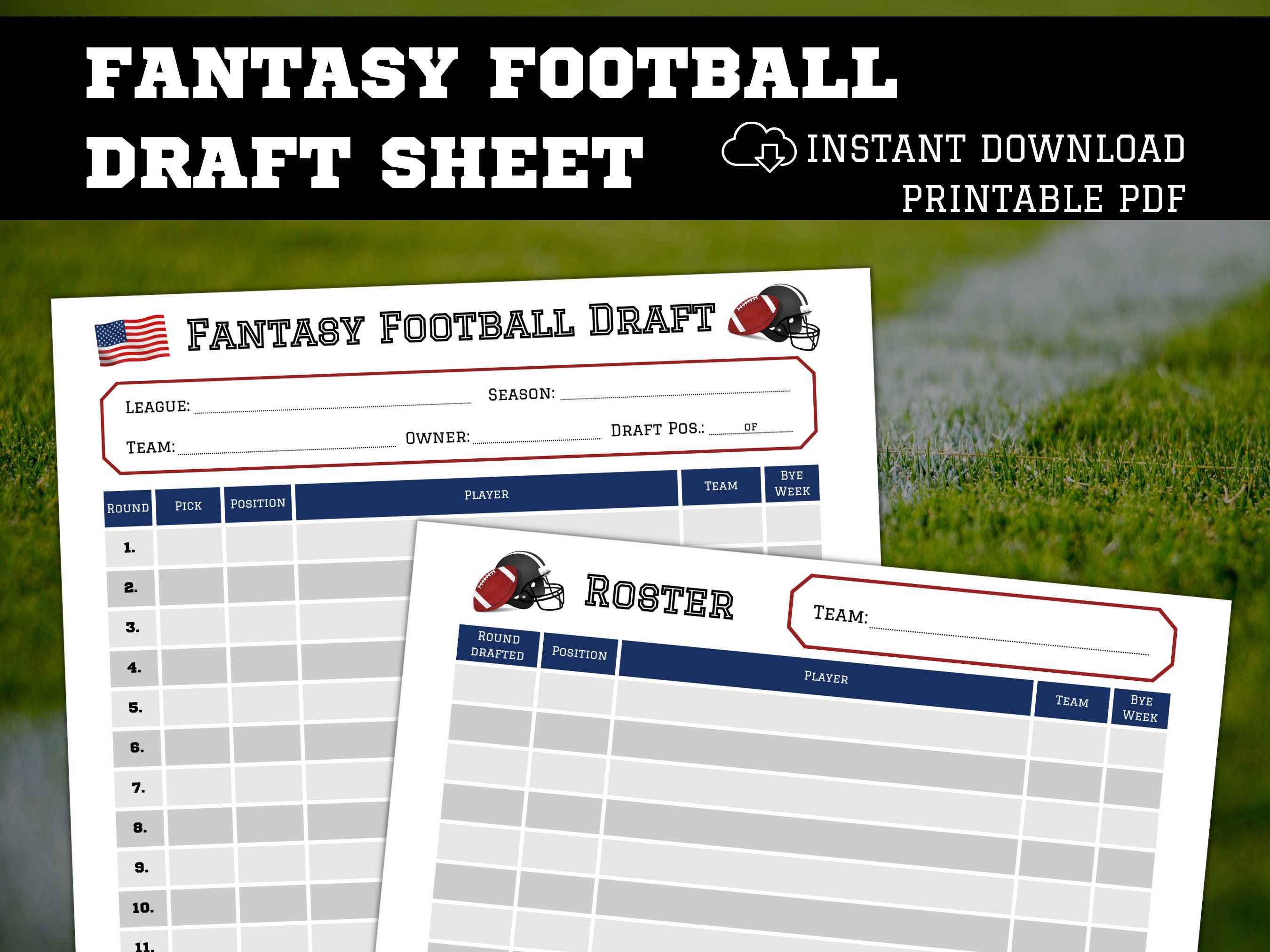 Printable Fantasy Football Draft Chart and Form - PDF & Excel