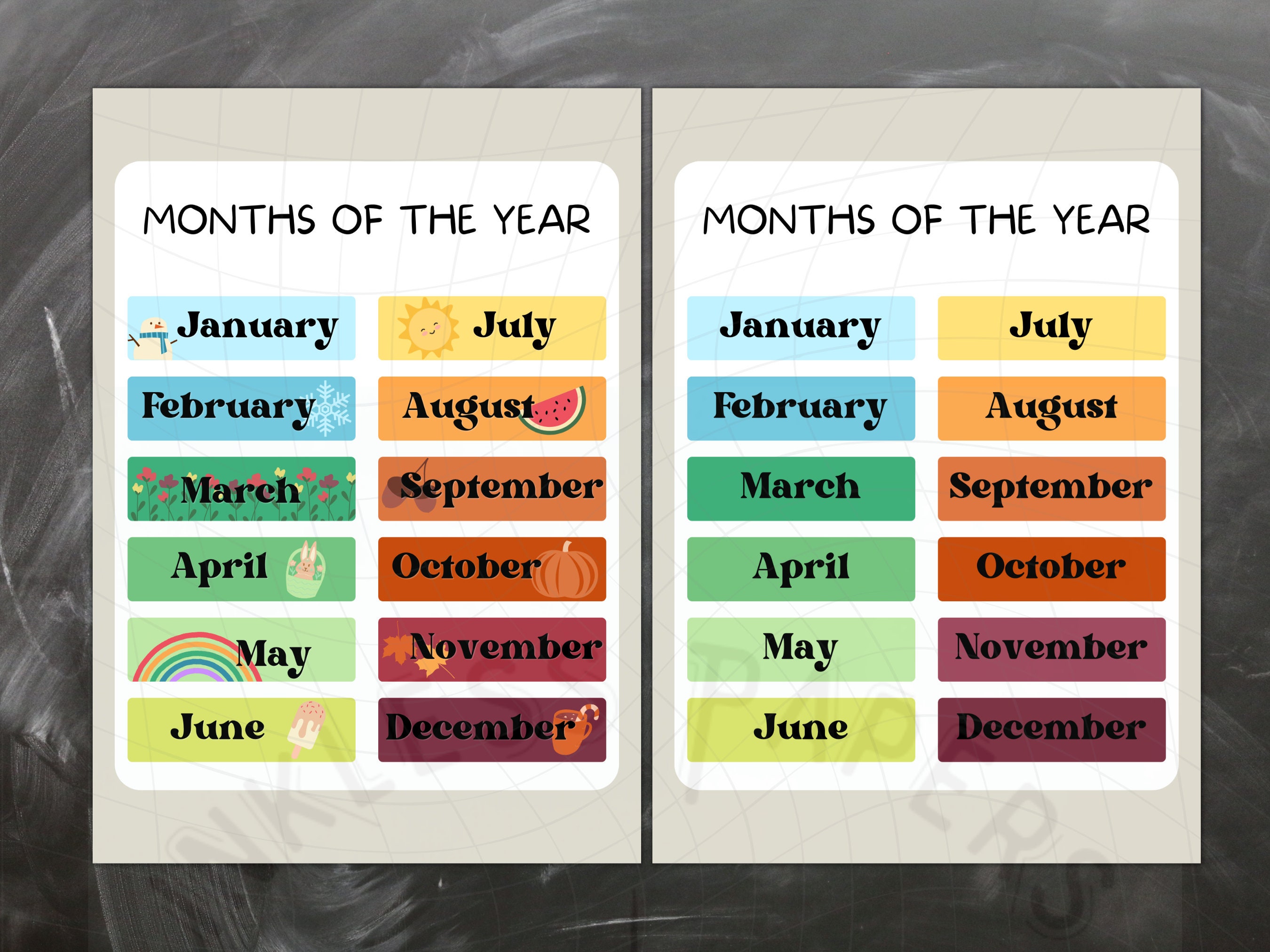 Months of the Year Printable, US Letter or A4, Homeschooling Montessori