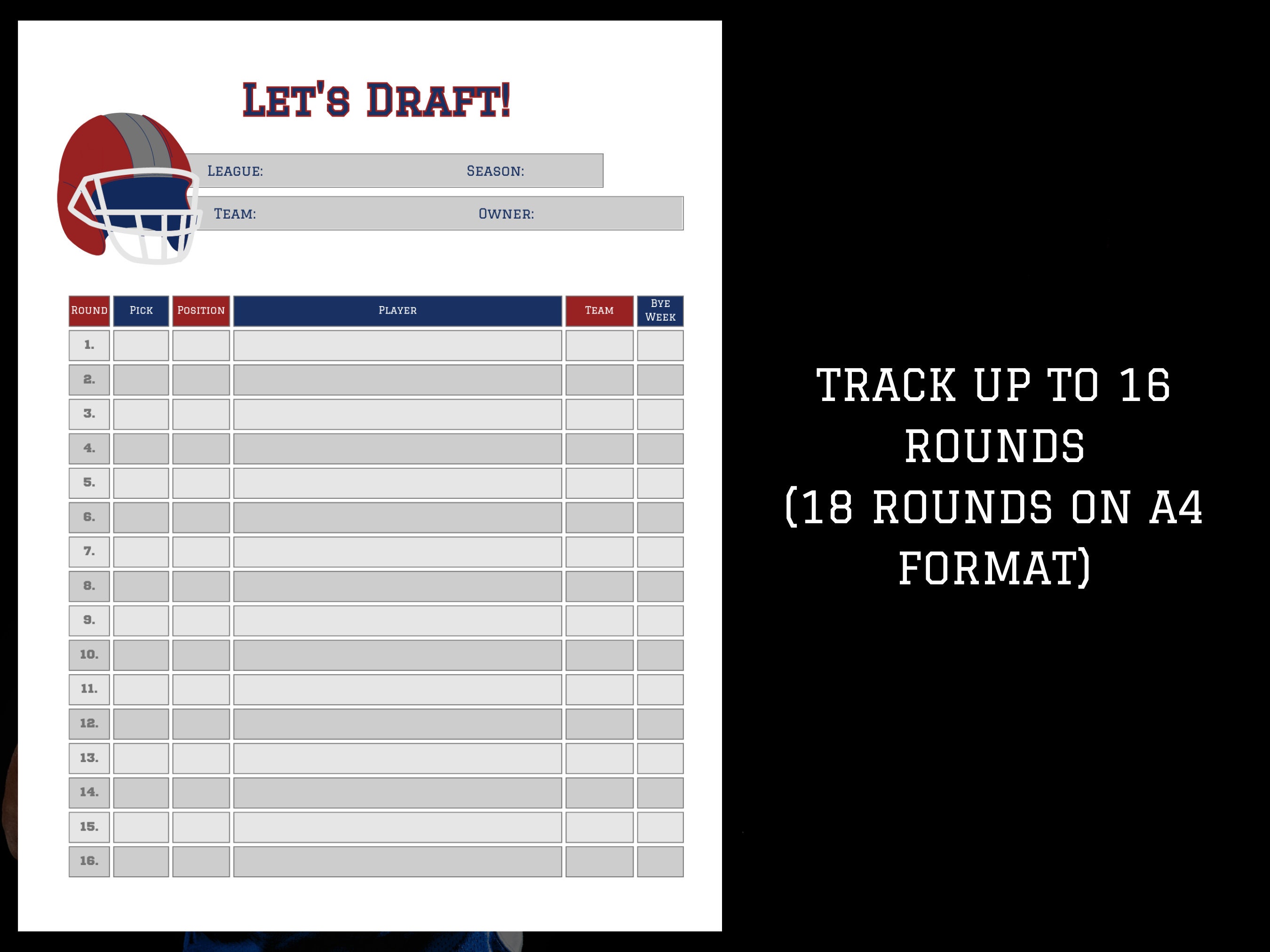 Nfl Draft Roster Sheet.pdf Fantasy Football Draft Kit, American Football Draft Sheet and Roster ...