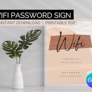 Wifi Password Sign Template, Editable Wifi Sign Printable, A4 or US Letter, Instant Digital Download