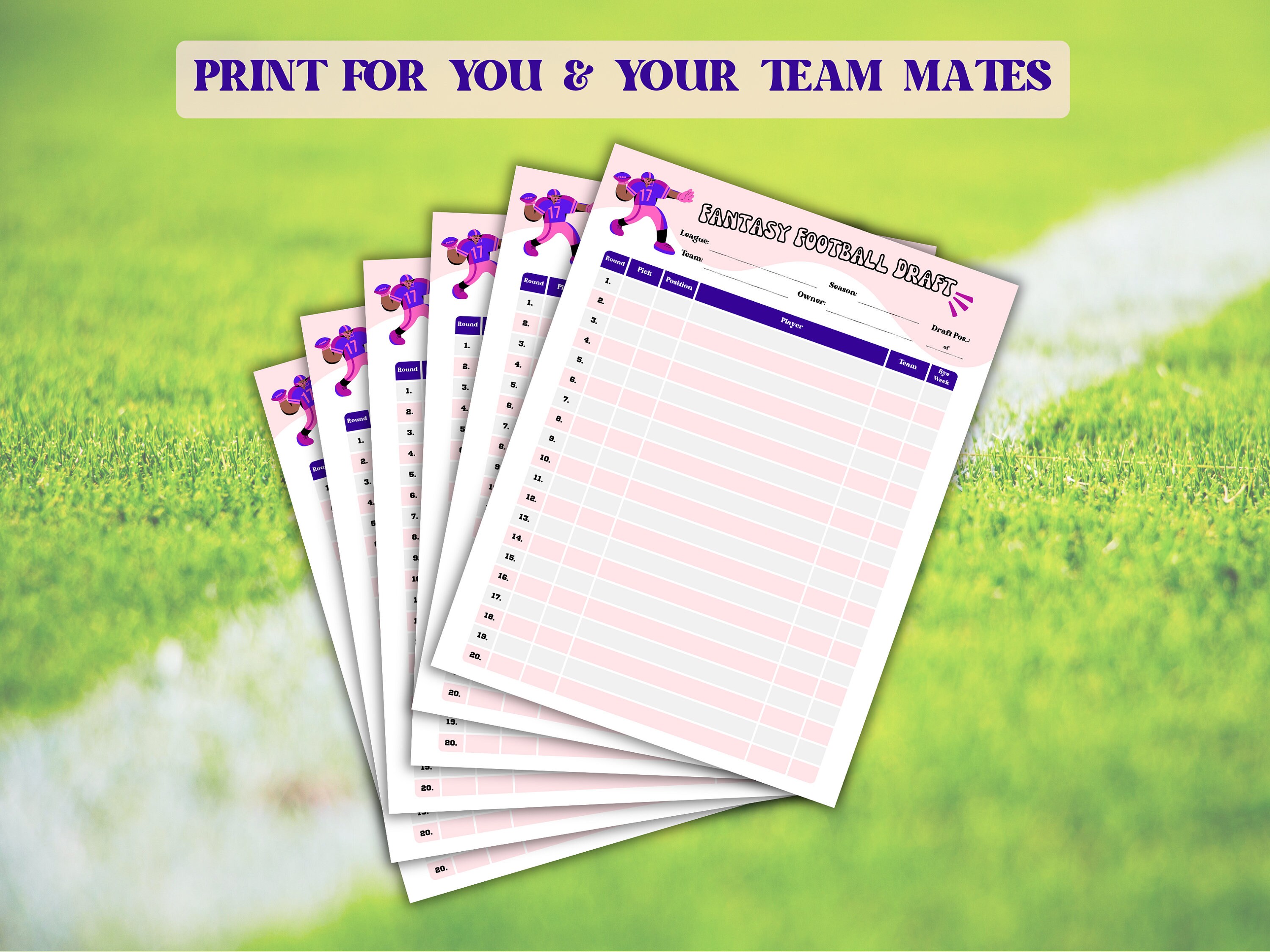 2023 Fantasy Football Draft Kit Football Draft Sheet Fantasy Etsy