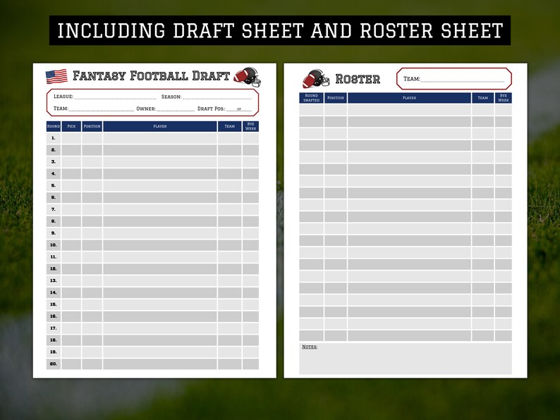 Fantasy Football Draft Kit, Football Draft Sheet and Roster, Fantasy Football Printable, A4 / US