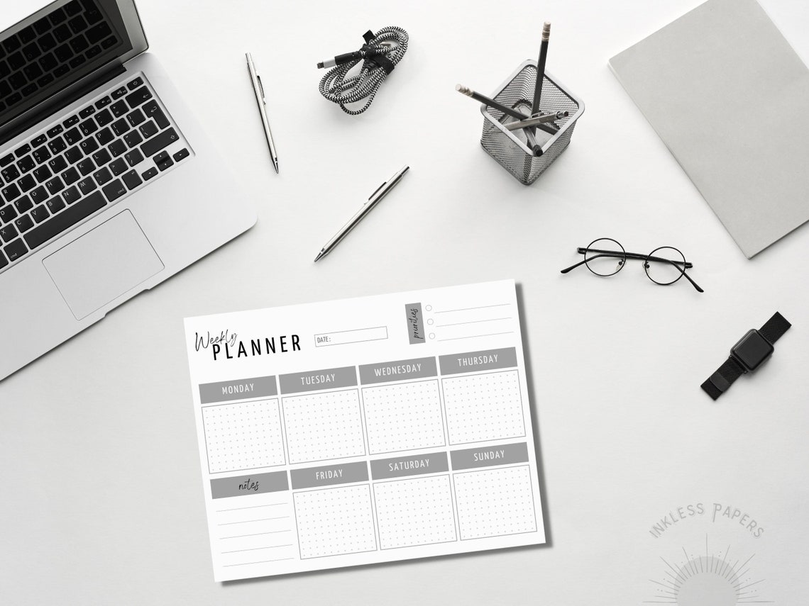 Weekly Planner Printable / Digital Planner Template, Monday or Sunday Start, A4 or US Letter ...