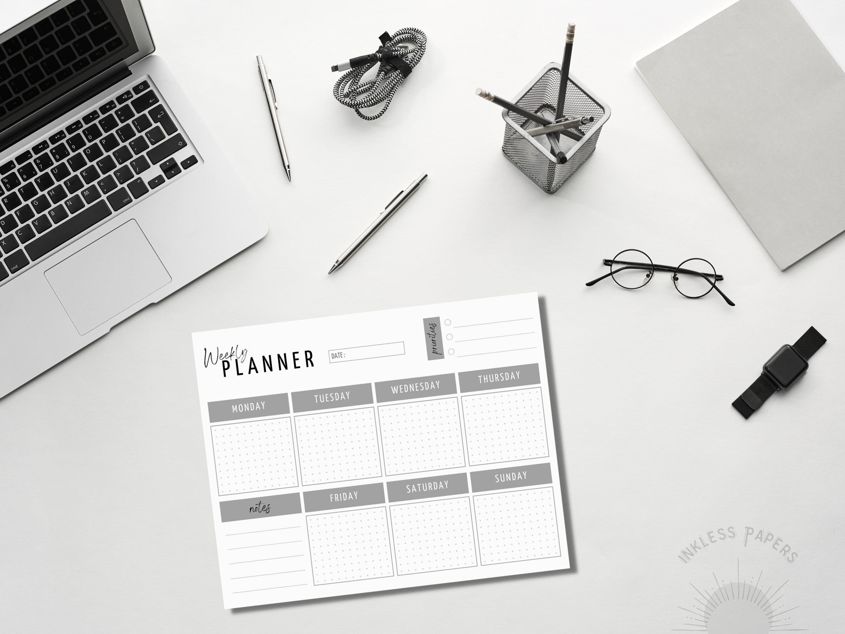 Weekly Planner Printable / Digital Planner Template, Monday or Sunday ...