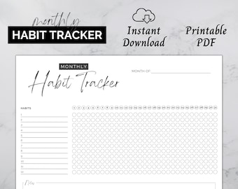 Habit Tracker Printable, Monthly Habit Tracker Template, A4 or US Letter, Instant Digital Download