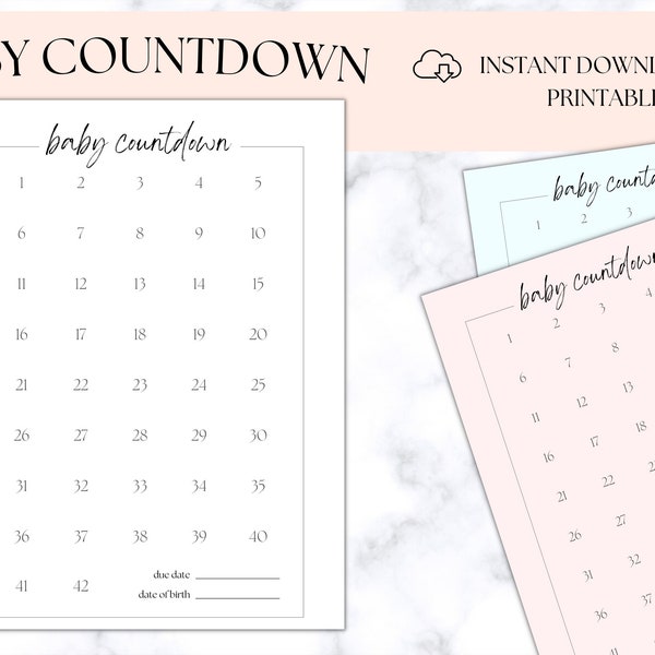 Baby Countdown Printable Sign, Pregnancy Tracker, US Letter / A4 , Digital Download