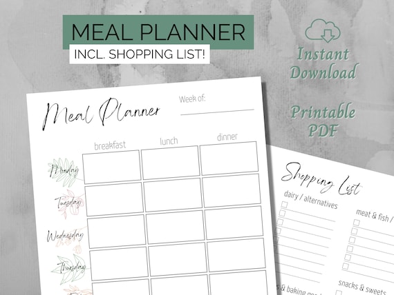 Meal Planner and Grocery List Printable Meal Planner Template - Etsy