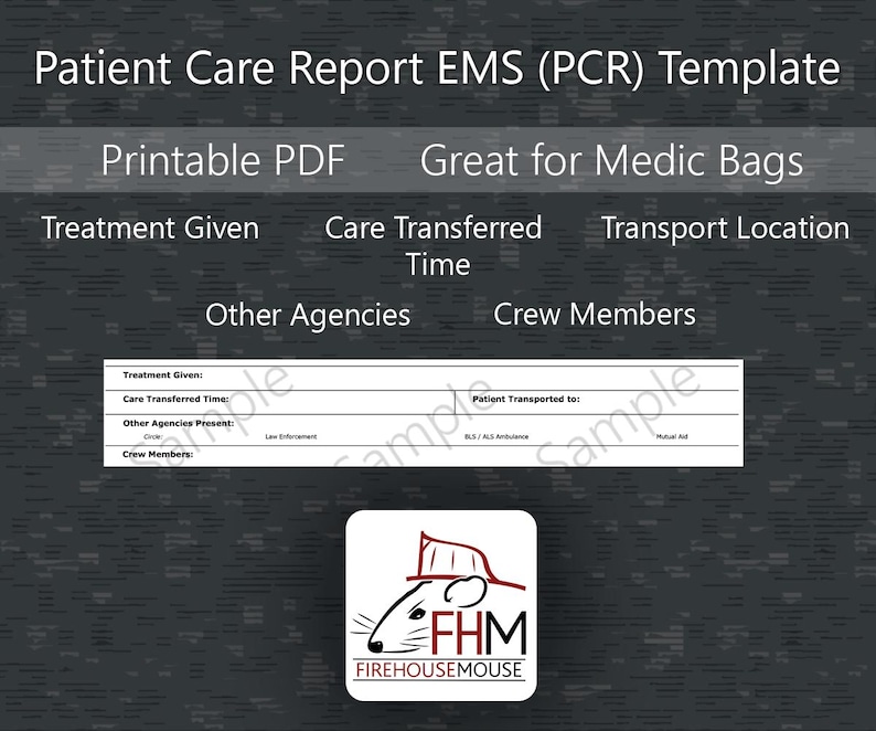 Printable Pcr Printable Patient Care Report EMS (PCR) Template | Firefighter Medical ...
