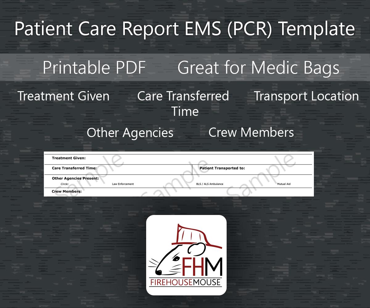 Pcr Report Example Printable Patient Care Report EMS (PCR) Template | Firefighter Medical ...
