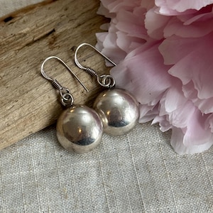 Pebble Drop Earrings // Sterling Silver // Simple Plain Round Silver // 3d Pebble // Unusual Boho Summer Jewellery // Gift