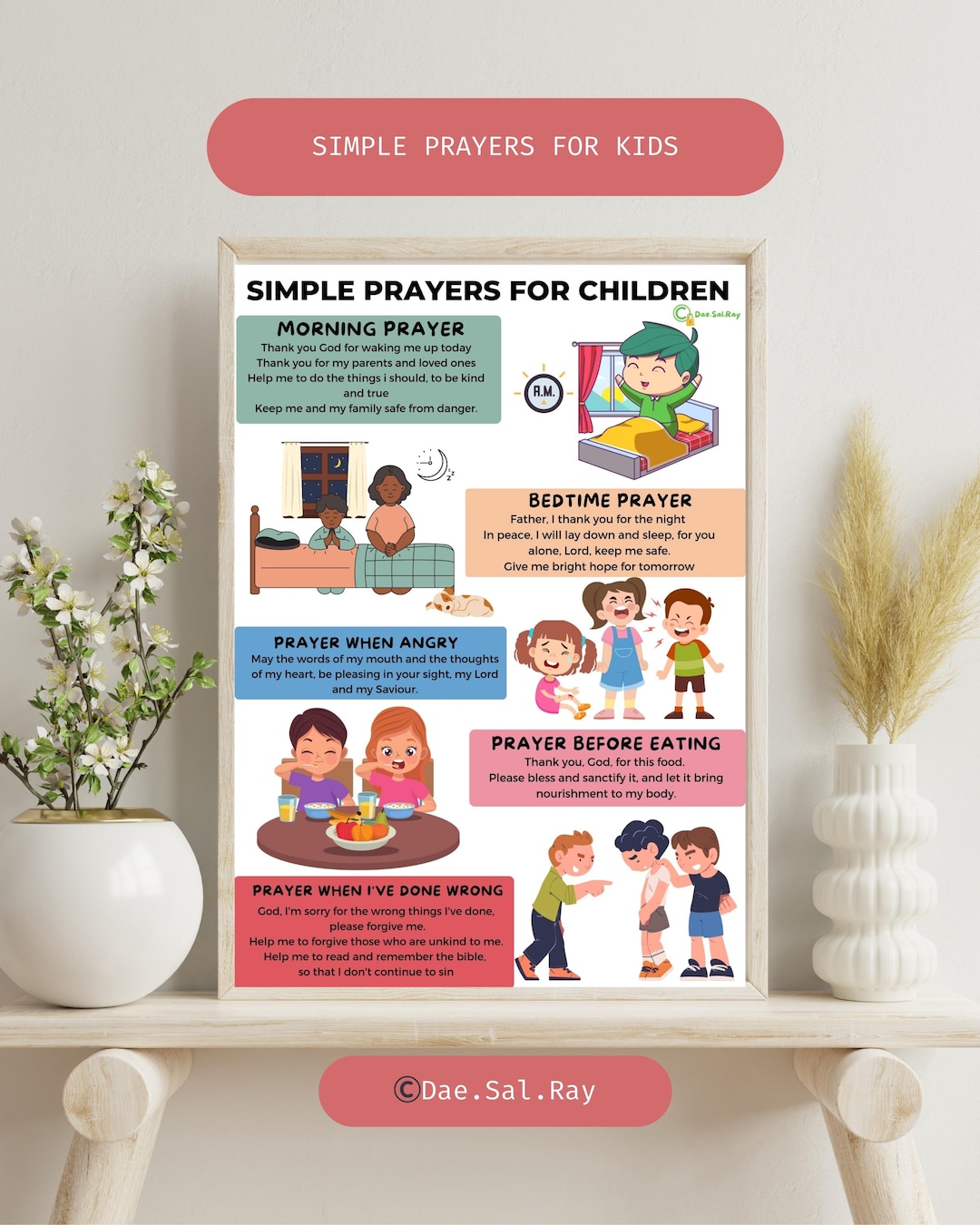 Christian Simple Prayers for Kids Poster | Wall Art | Gift | Home Decor ...