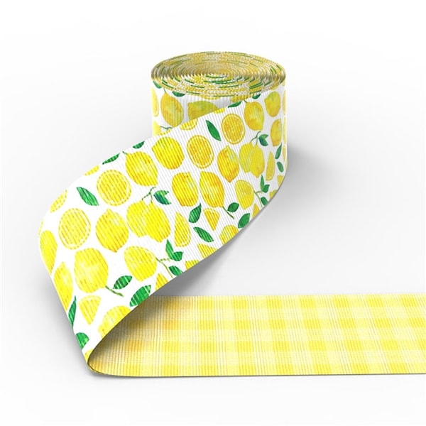 Lemon Grosgrain Double Sided Ribbon-Fruit-Summer-Gingham-You Choose Length and Width