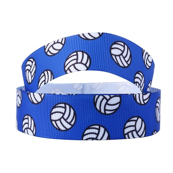 7/8" Blue Volleyball-Grosgrain Single Sided Ribbon-You Choose Length