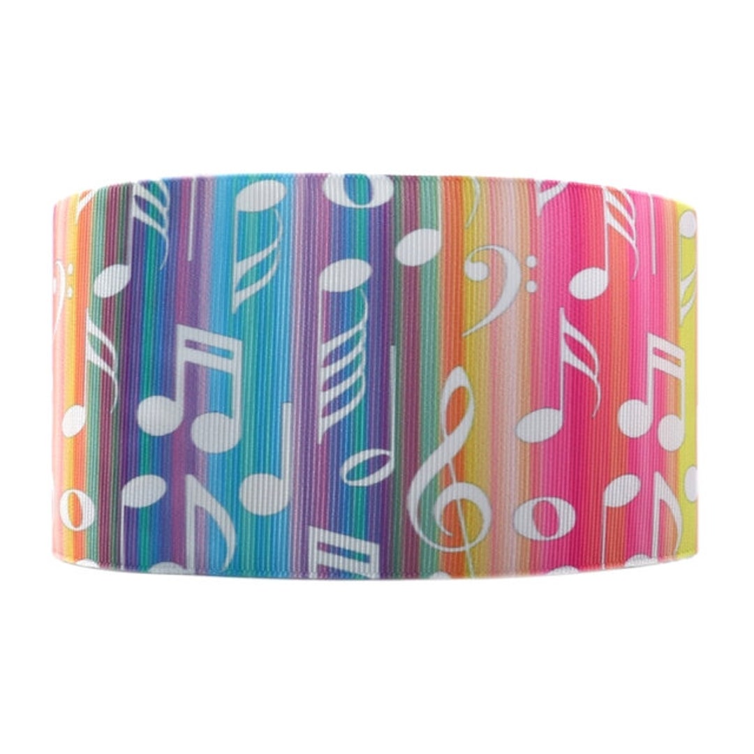 Colorful Musical Note Ribbon Rainbow Musical Notes Single Sided Ribbon-stripes-you Choose Length and ...