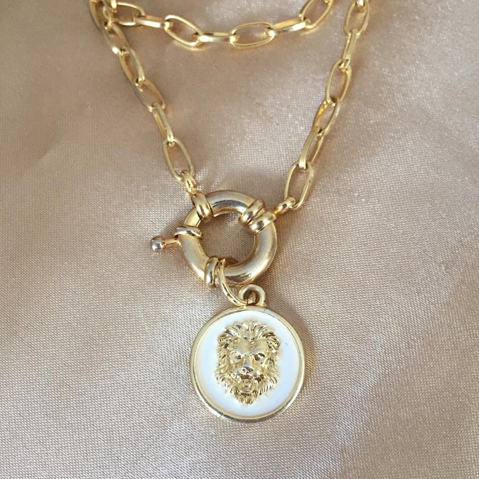 Gold Lion Medallion Necklace Medallion Necklace Gold Chain Etsy