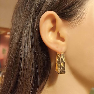 Gold Rectangle Hoop Earrings, Gold Plated Jewelry, Geometric Earrings, Rectangle Huggie Hoops, Chunky Gold Hoops