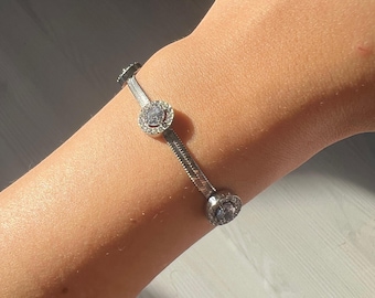 Stainless Steel Snake Chain Bracelet: Crystal Accents, Tarnish Resistant