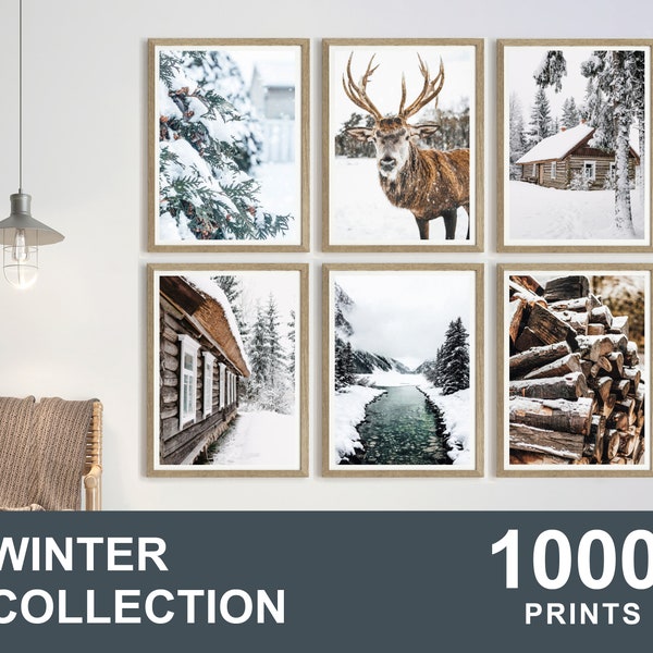 1000x Ensemble imprimable HIVER, Art mural d’hiver, Impressions forestières, Photographie imprimable, Imprimable sur la neige, Téléchargement numérique d’hiver, Impressions enneigées