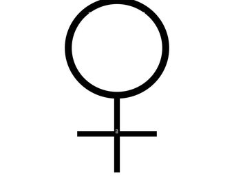 May include: A black and white symbol representing the female gender.