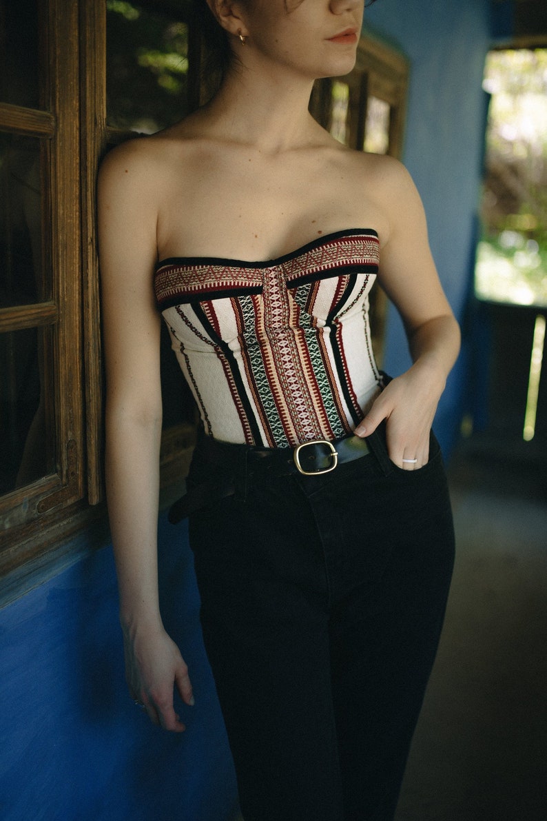 Corset with traditional embroidery red burgundy color image 4