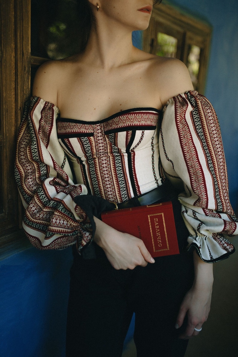 Corset with traditional embroidery red burgundy color image 1