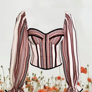 Corset with traditional embroidery red burgundy color image 2