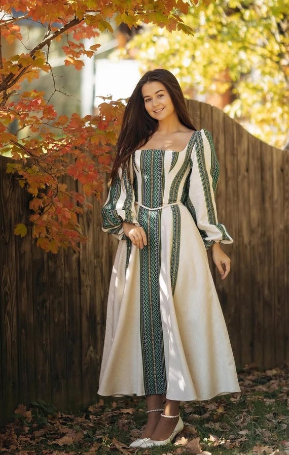 Linen Embroidered Corset Dress With Traditional Pattern and Men Skirt With  a Traditional Ornament - Etsy Israel
