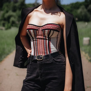 Corset with traditional embroidery red burgundy color image 6