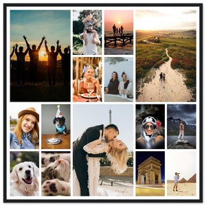 Collage fotografico personalizzato con 15 immagini – poster incorniciato su carta opaca come decorazione murale individuale