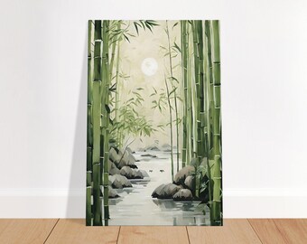 Hoge kwaliteit canvas print inkt schilderij bamboebos me creek