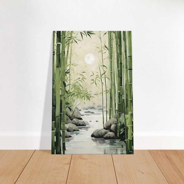 Impression sur toile de haute qualité peinture à l'encre forêt de bambous me ruisseau